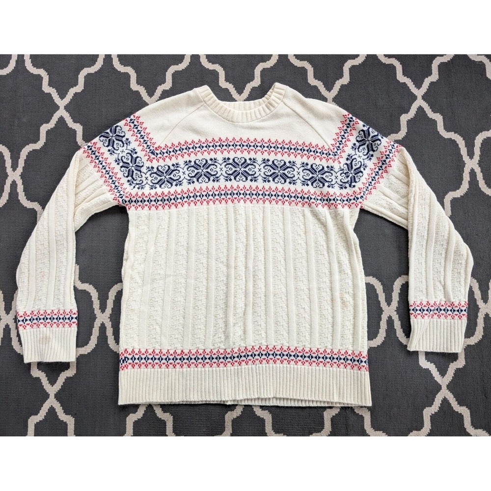 Vintage Sears Sweater Womens Medium White Cable Knit Fair Isle Put On Shop